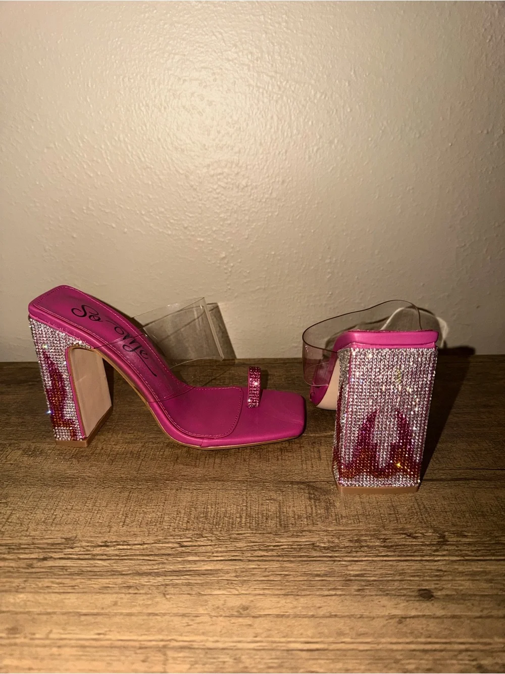 Hot Pink Rhinestone Block Heels - Picture 1 of 3